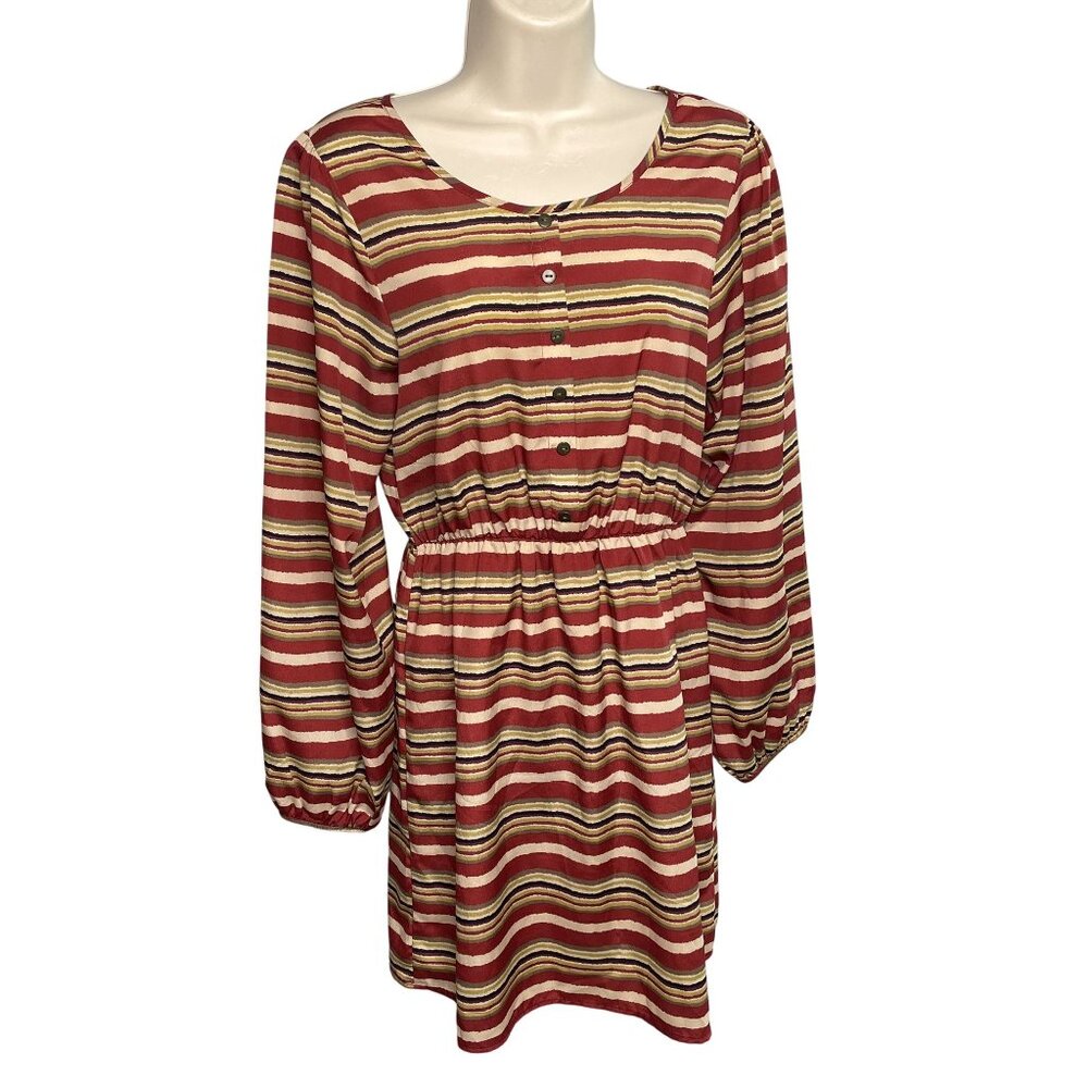 Everly Womens Strip Dress Balloon Sleeves Size Small Brown c